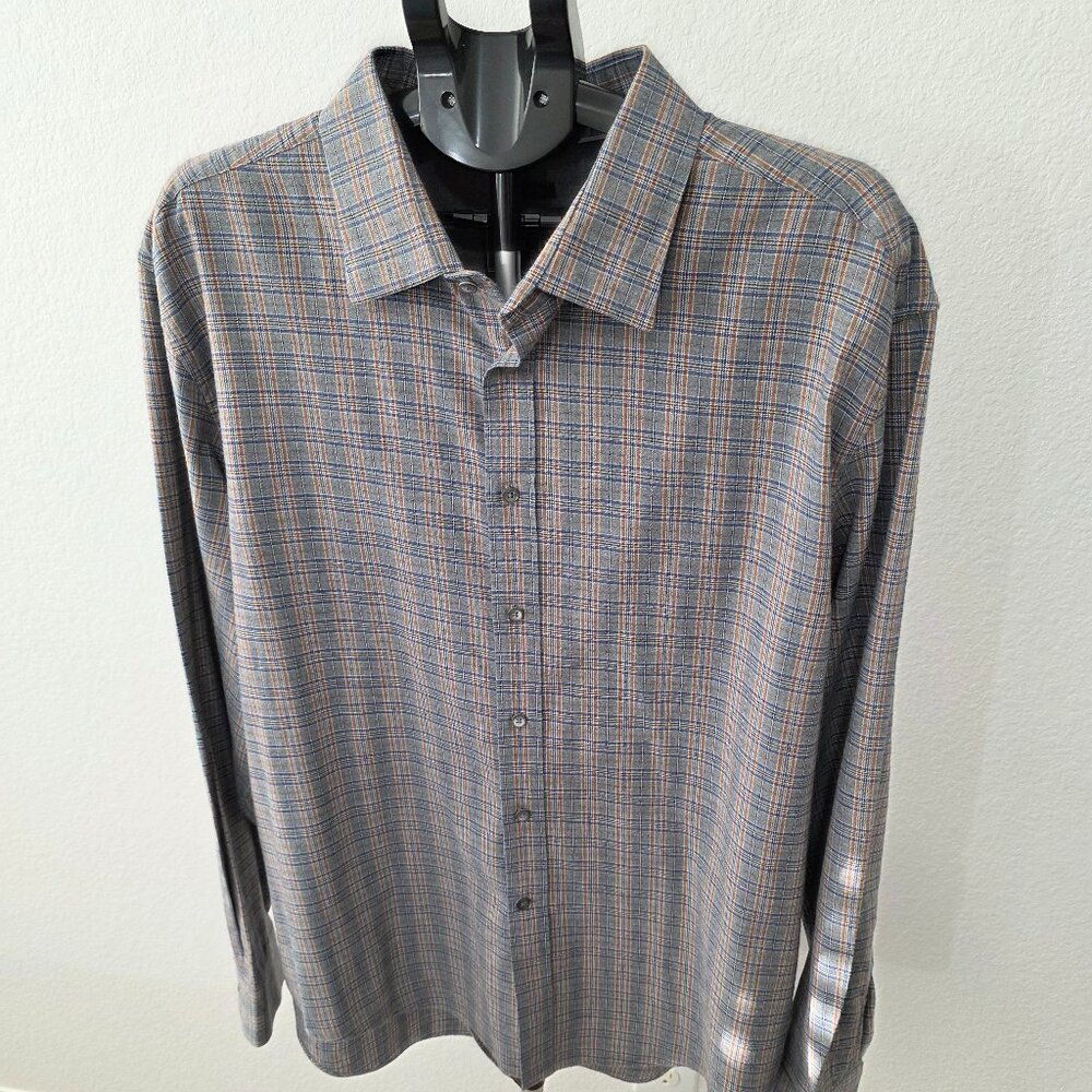 JOS. A. BANK RESERVE TAILORED FIT MENS XXL GRAY PLAID LONG SLEEVE SHIRT